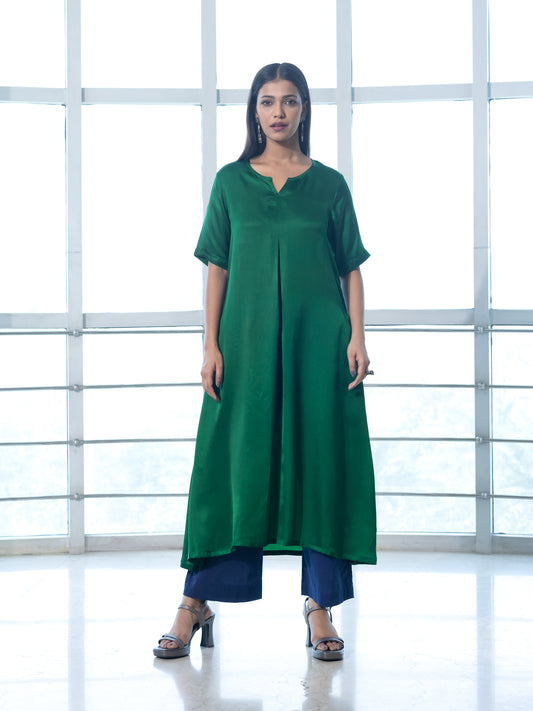 Bottle green a line bemberg silk kurta