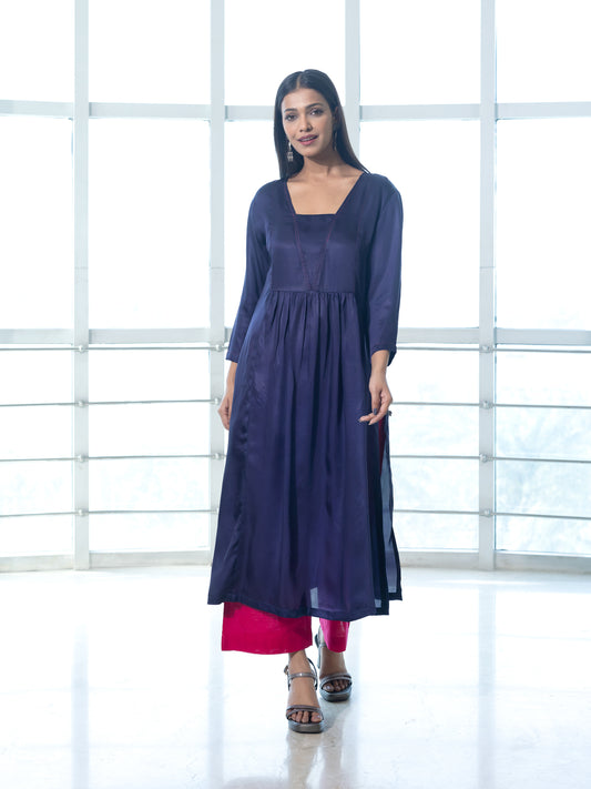 Dark blue a line bemberg silk kurta