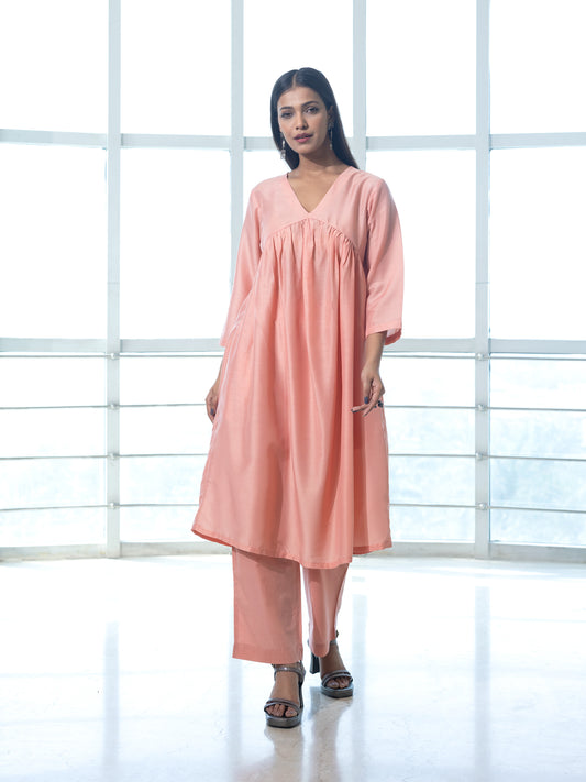 Peach a line muslin flared kurta