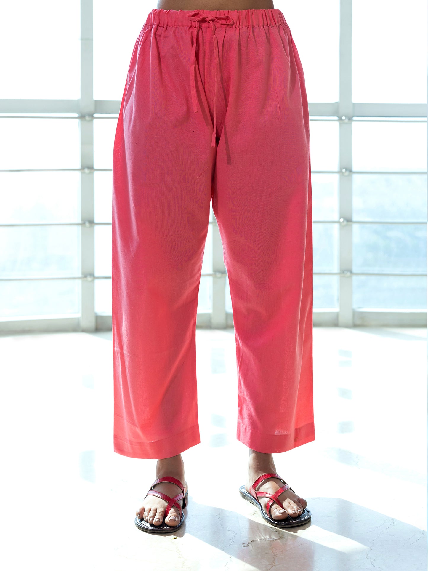 Coral cotton linen a line kurta co-ord set