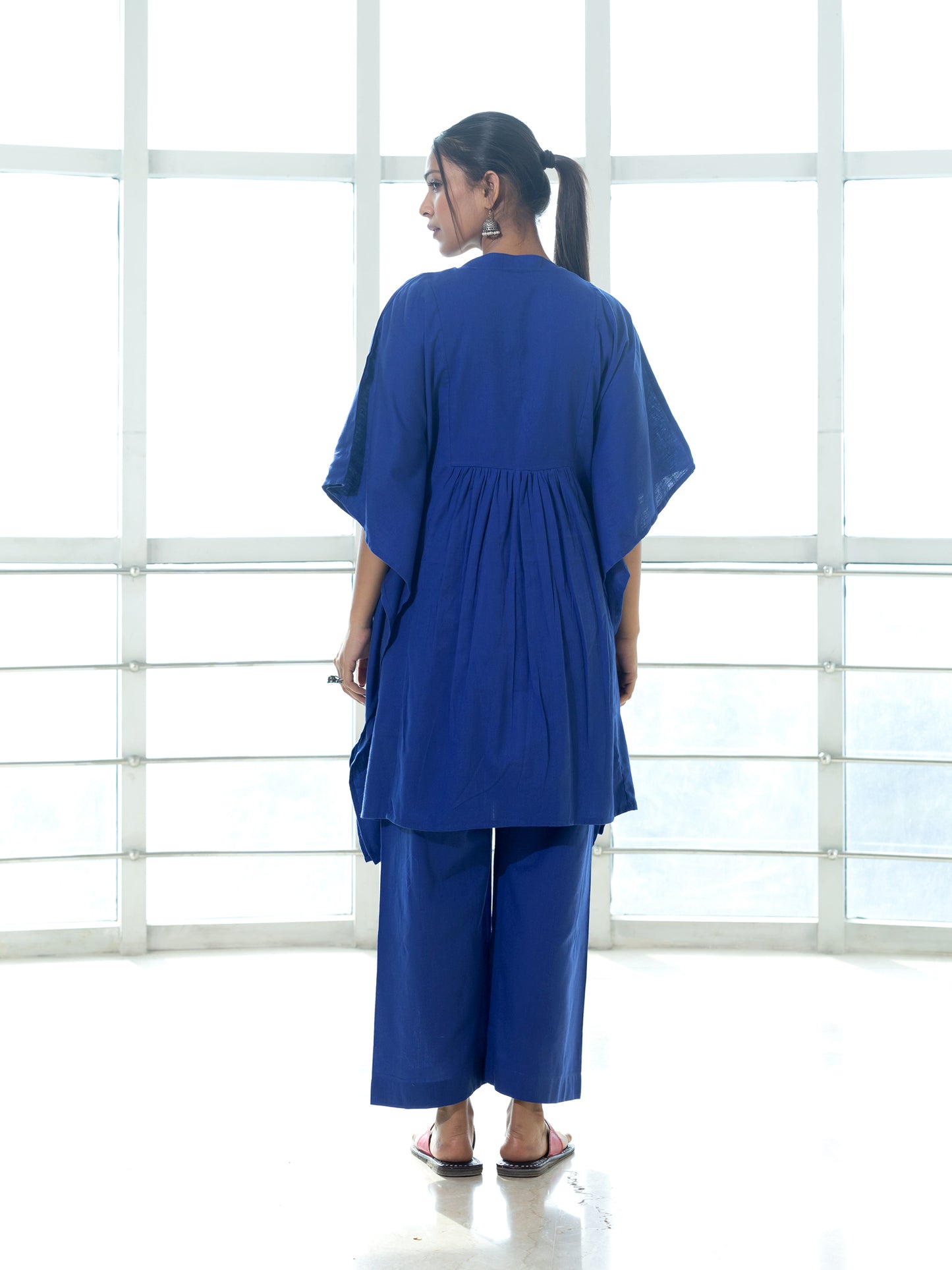 Royal blue cotton linen a line kaftan co-ord set