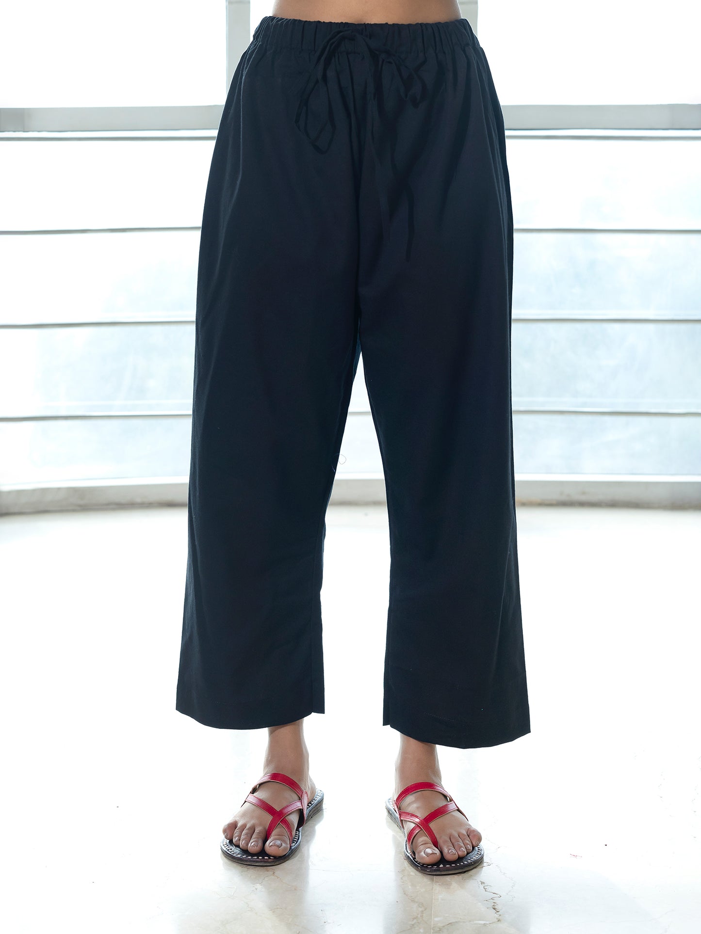 Black cotton linen a line kurta co-ord set