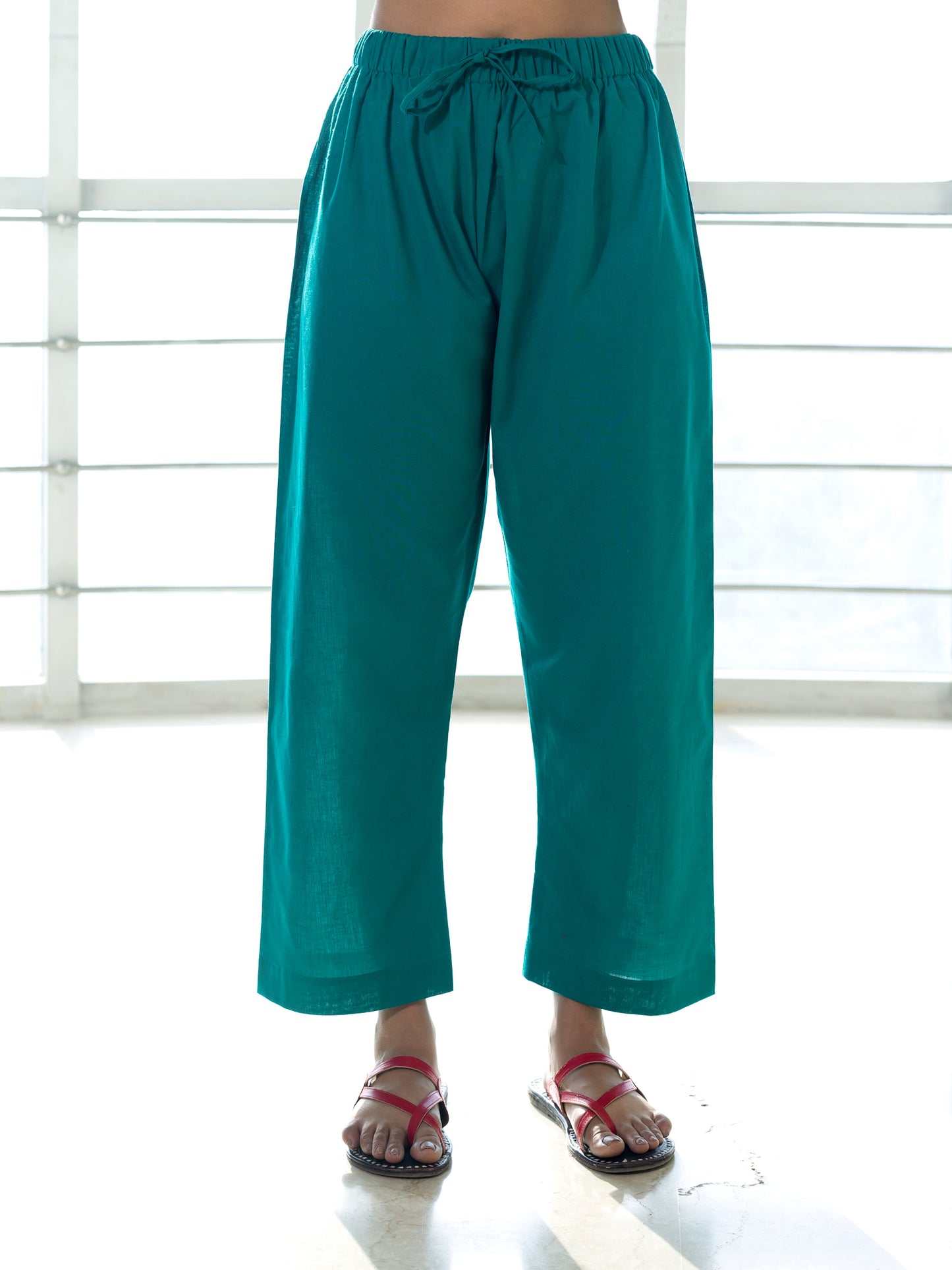 Green cotton linen a line kurta co-ord set