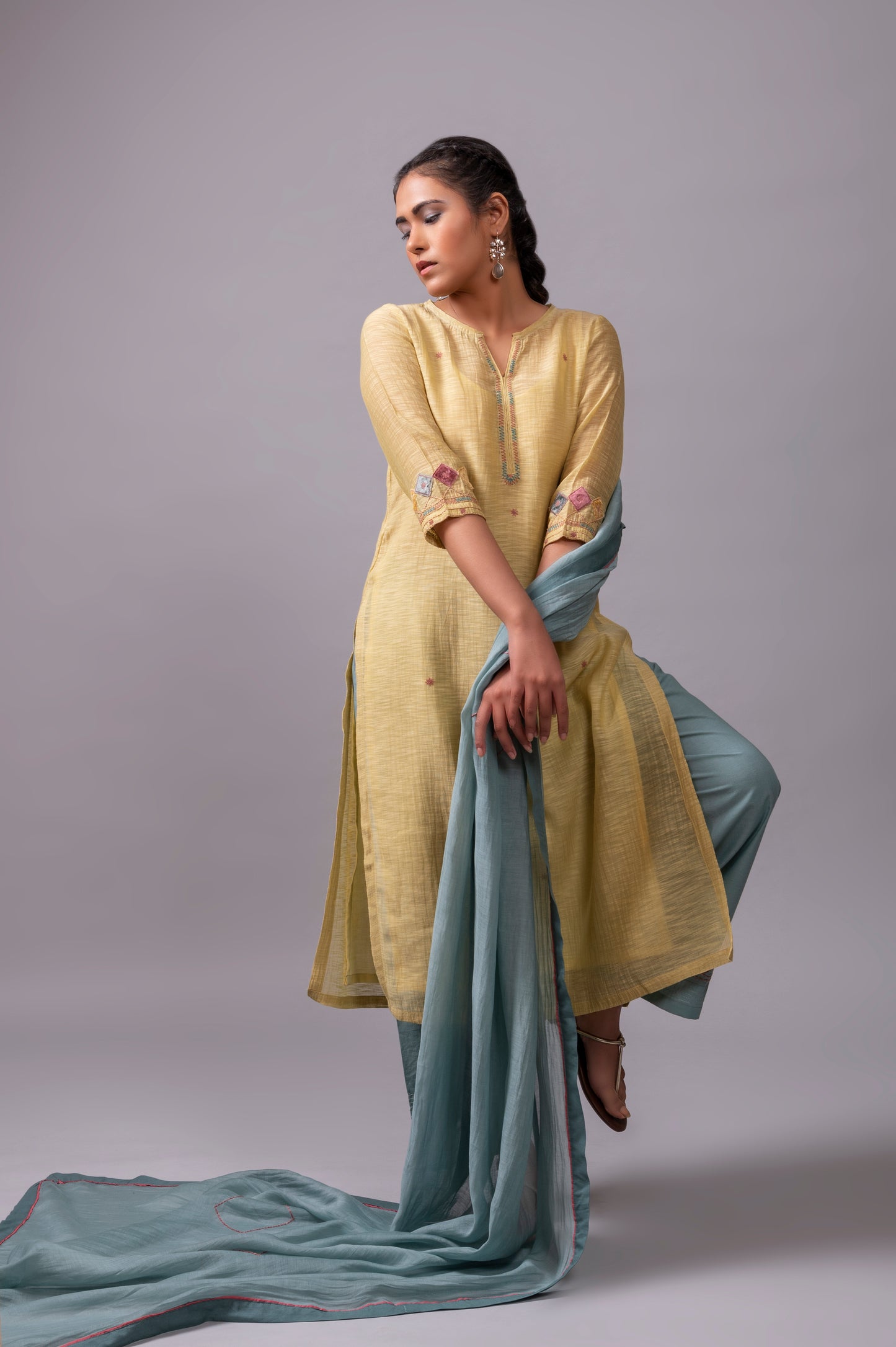 Lemon Green Khadi Chanderi Kurta