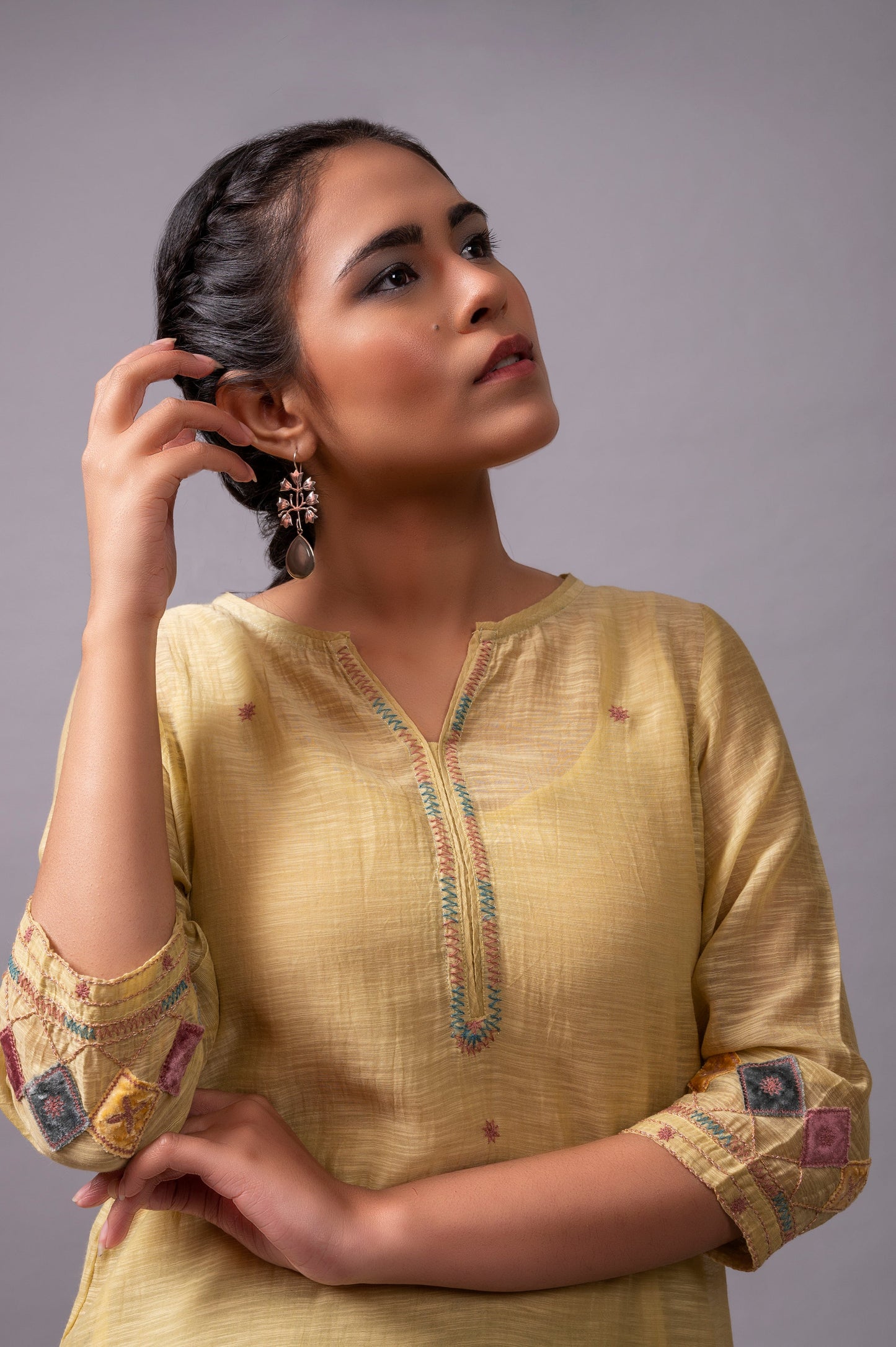 Lemon Green Khadi Chanderi Kurta Set