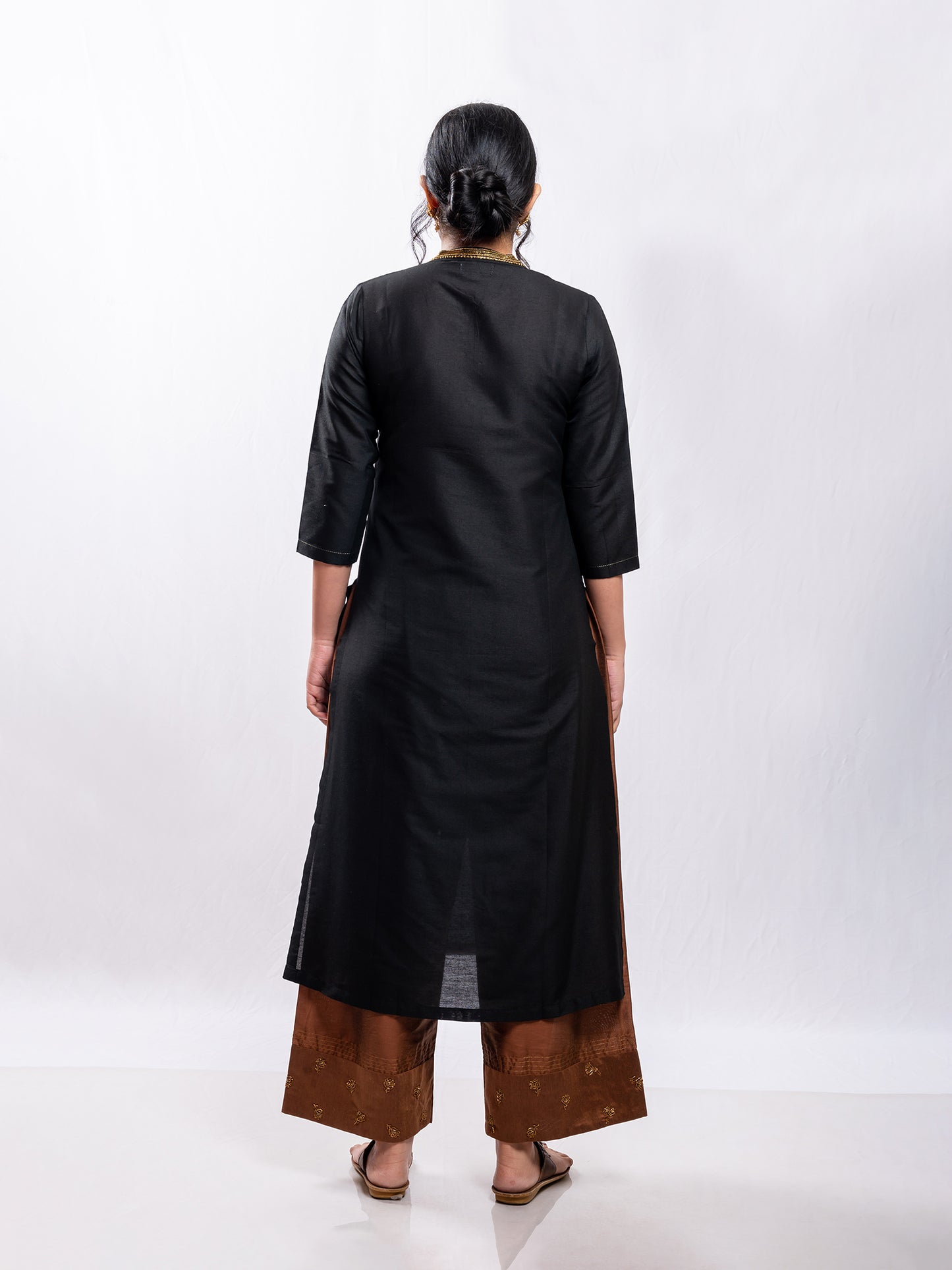 Black cotton silk aari hand embroidery kurta