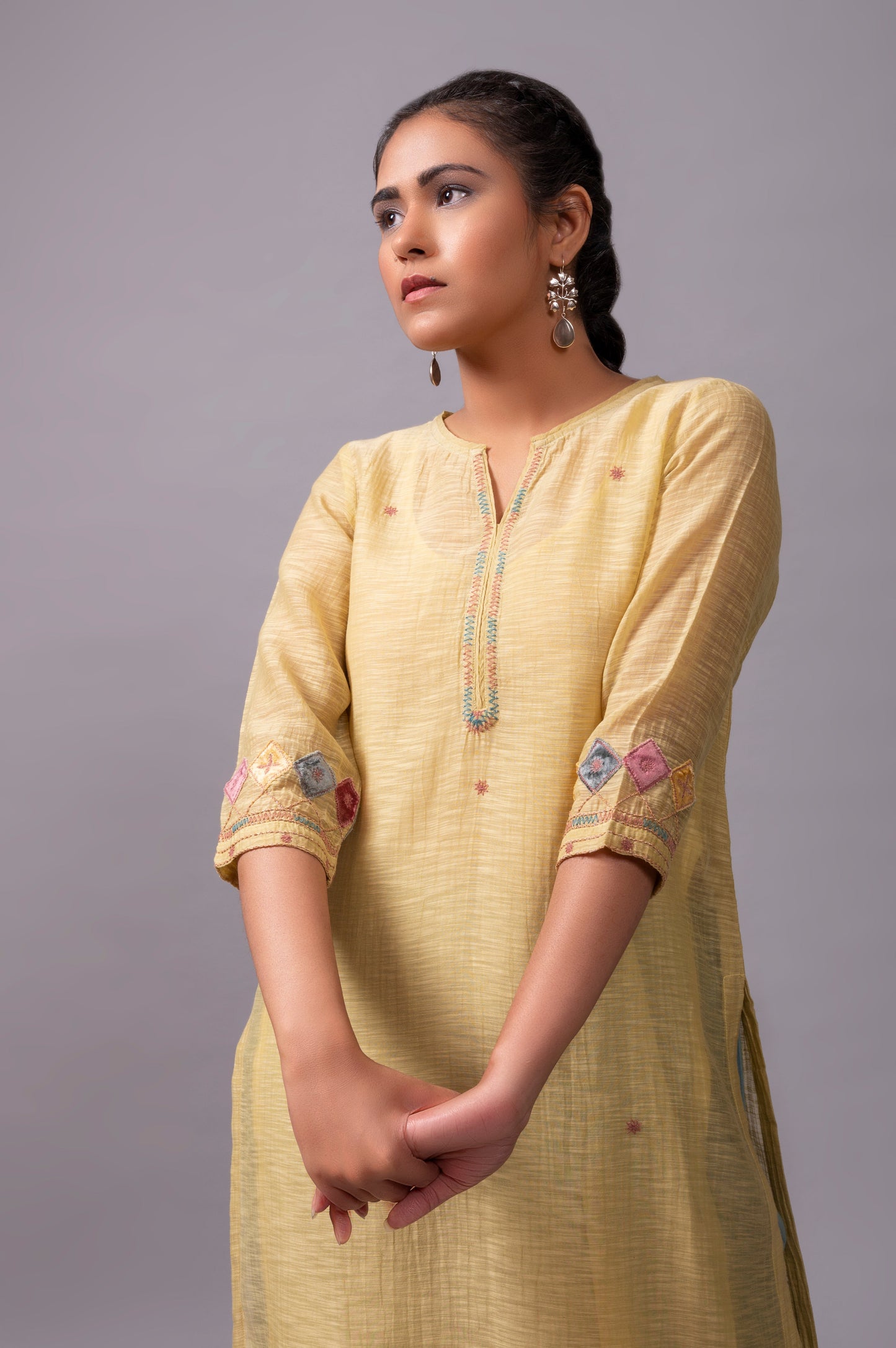 Lemon Green Khadi Chanderi Kurta Set