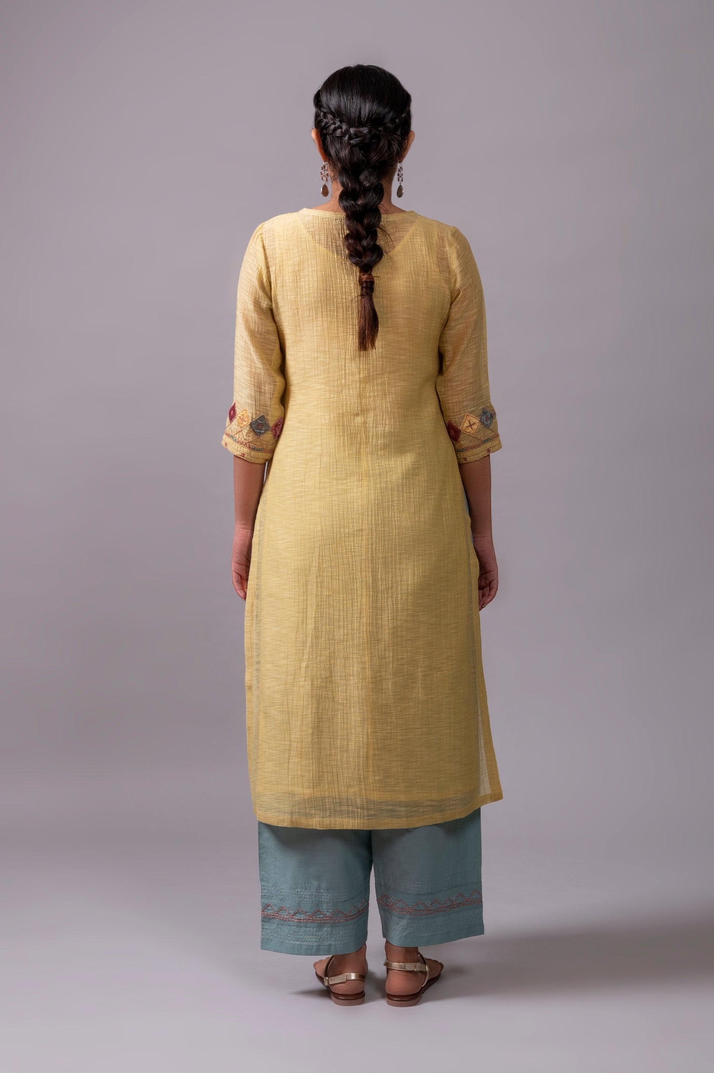 Lemon Green Khadi Chanderi Kurta Set