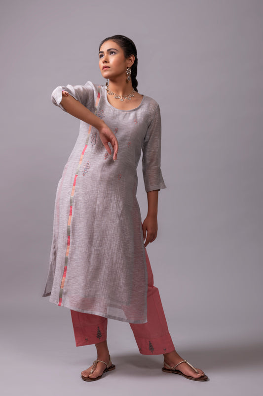 Steel Grey Khadi Chanderi Kurta