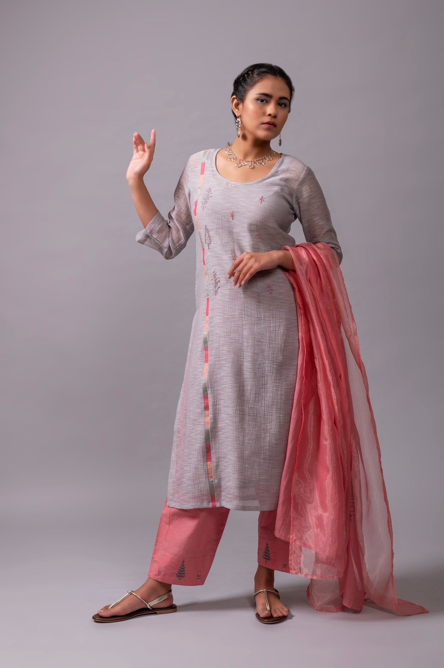 Steel Grey Khadi Chanderi Kurta Set