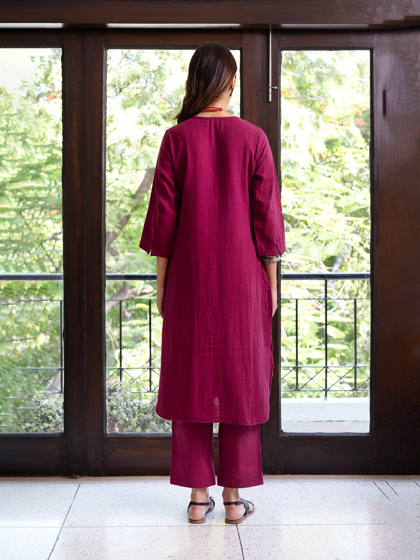 Wine cotton doriwork kurta
