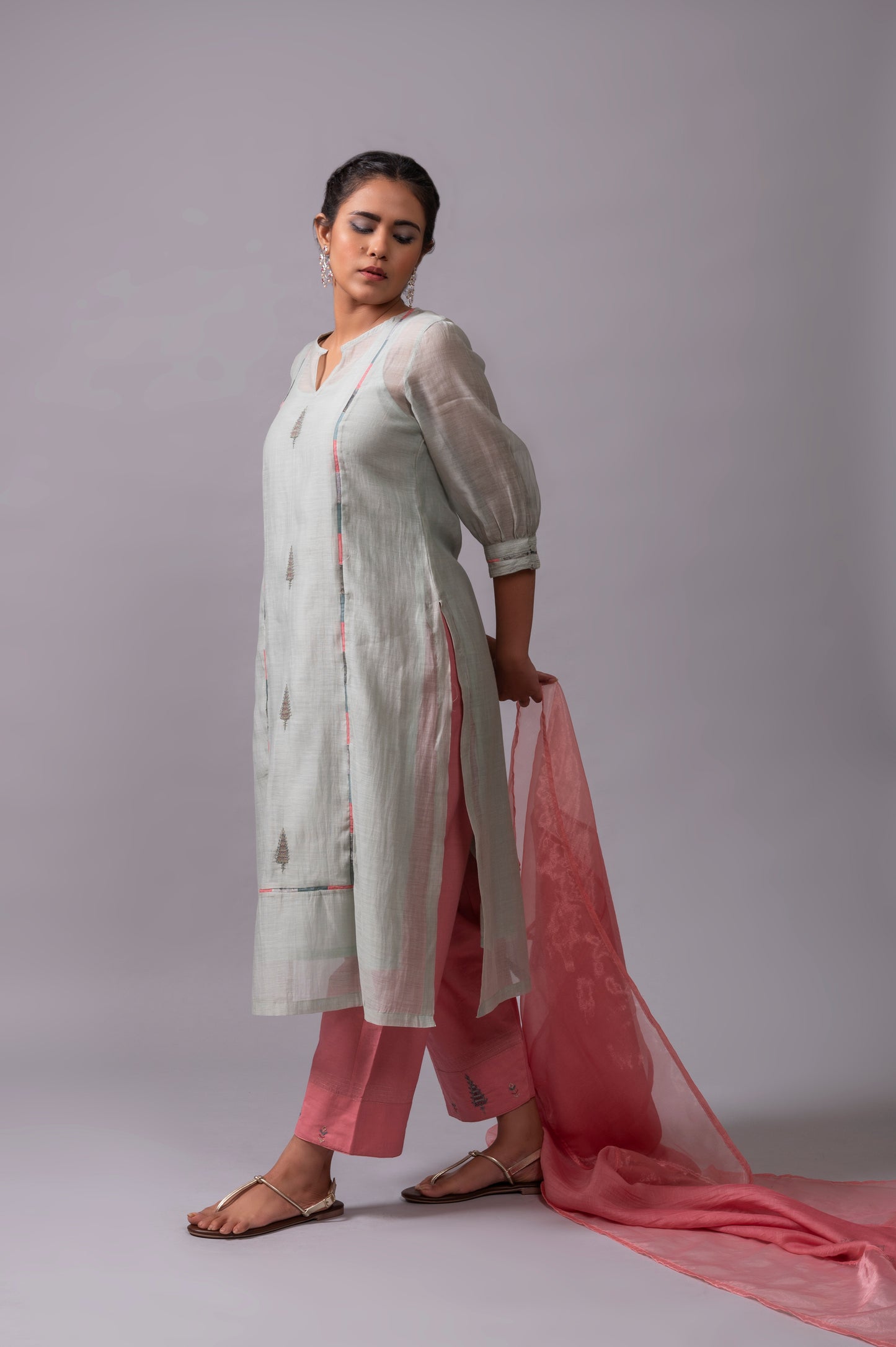 Sea Blue Fine Chanderi Kurta Set