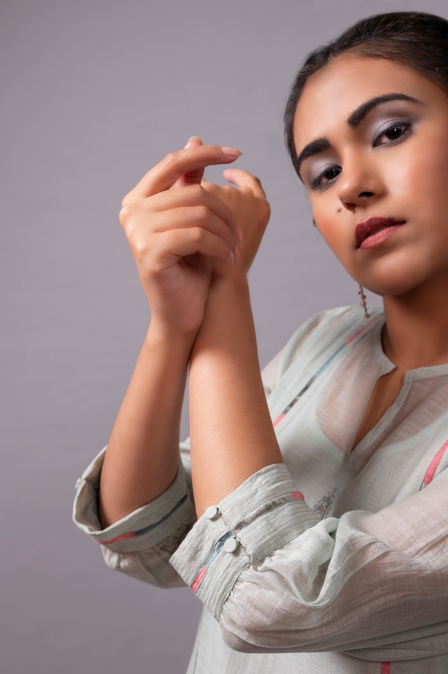 Sea Blue Fine Chanderi Kurta Set