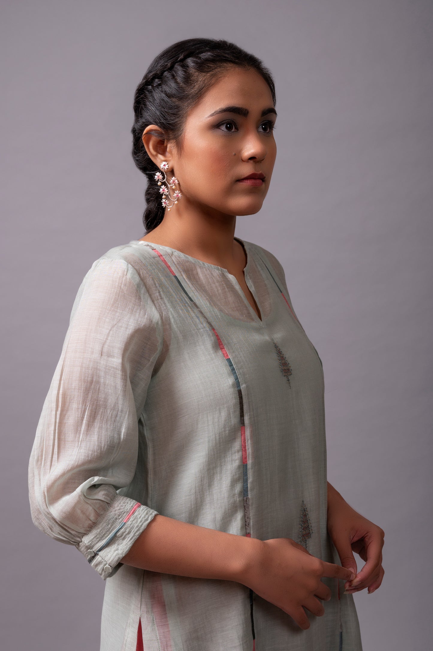 Sea Blue Fine Chanderi Kurta Set