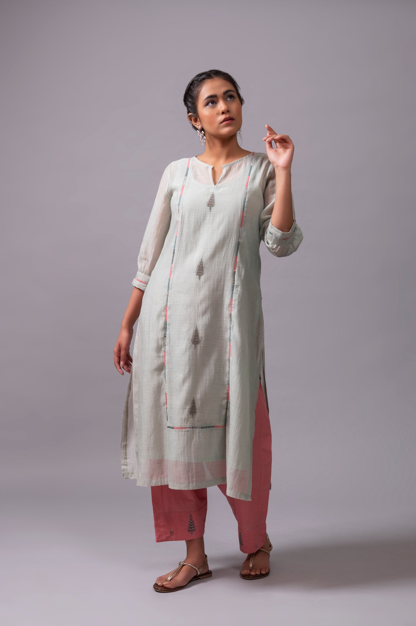 Sea Blue Fine Chanderi Kurta Set