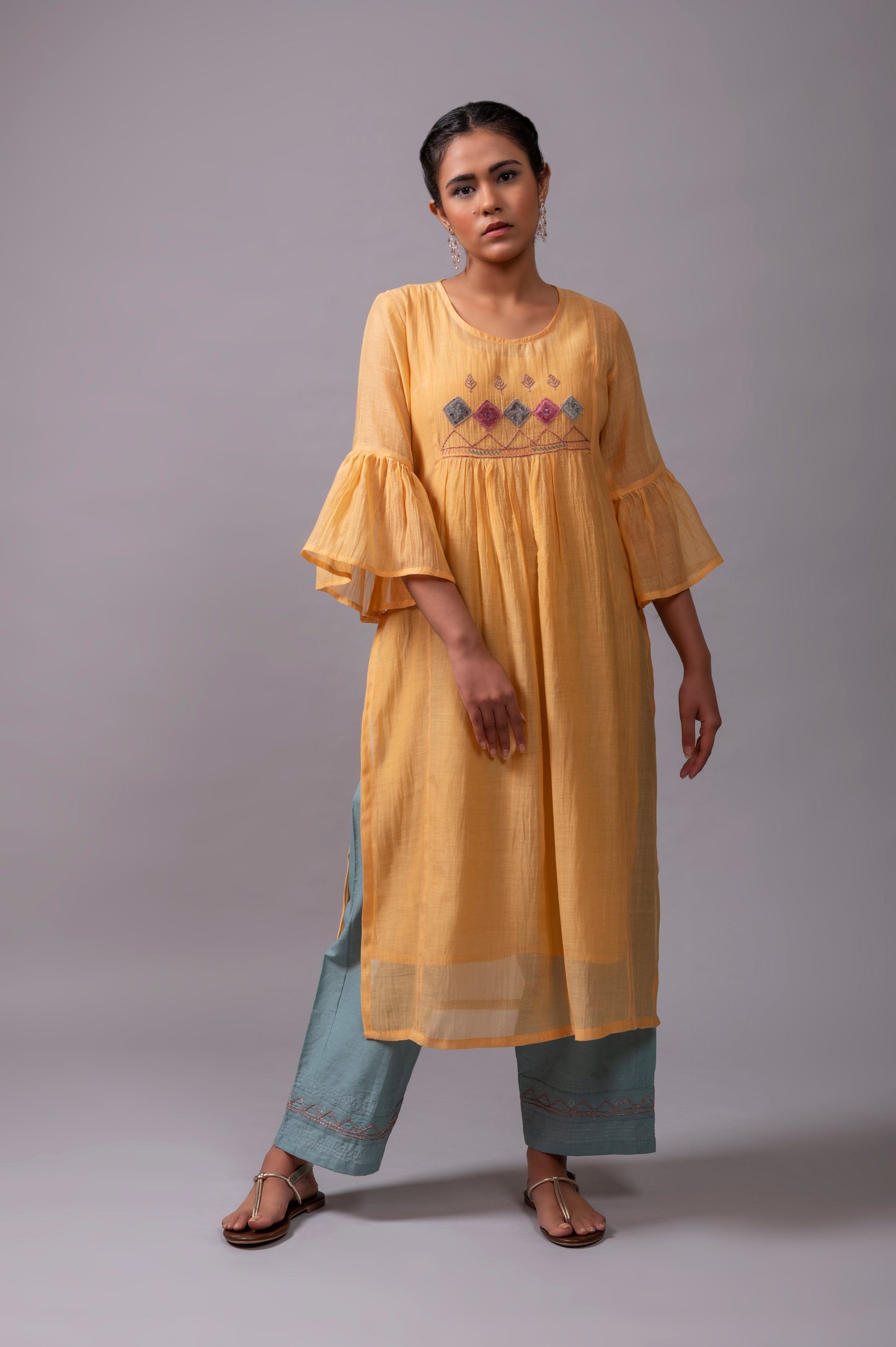 Yellow Fine Chanderi Kurta