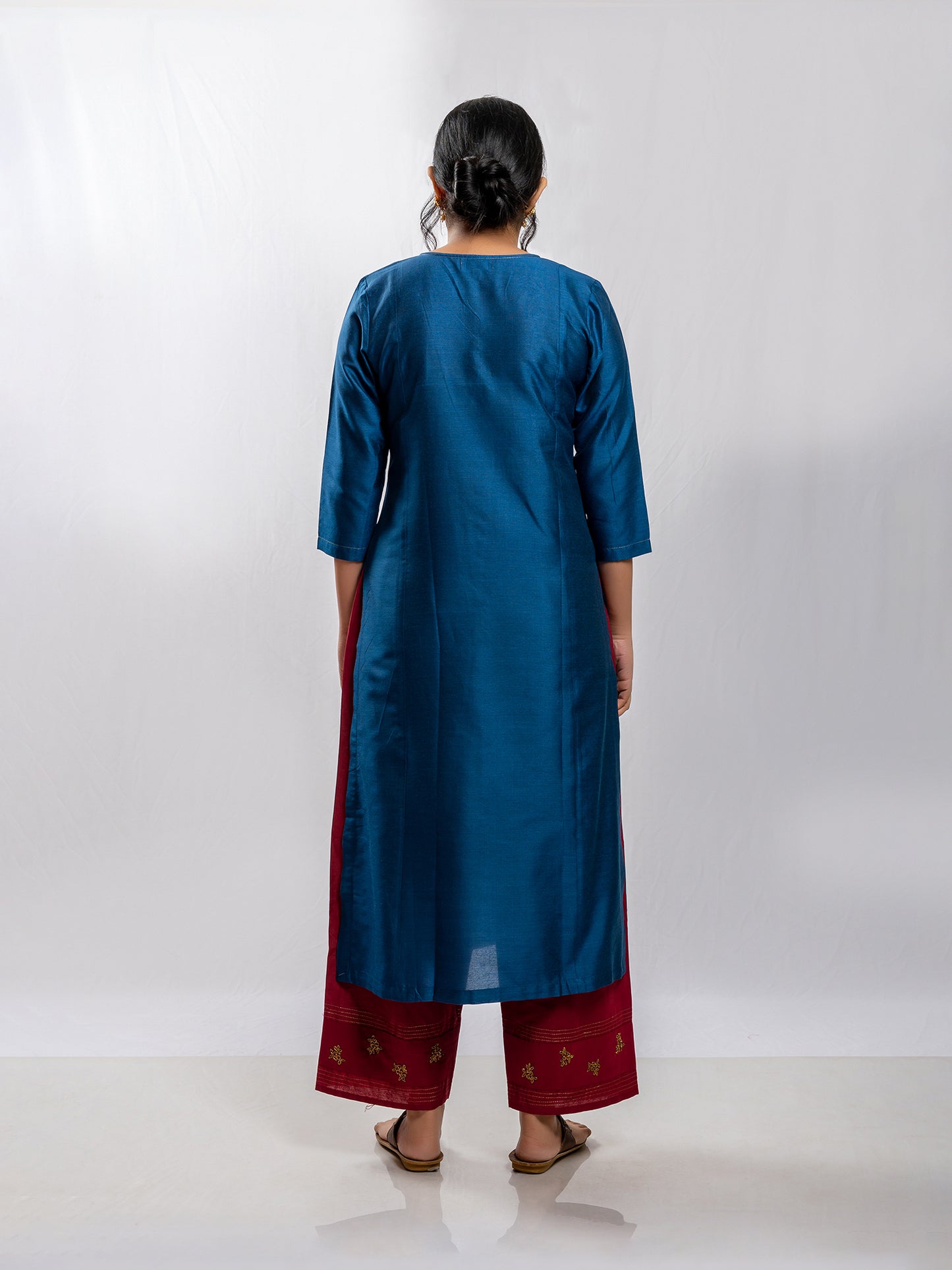 navy blue cotton silk aari hand embroidery kurta