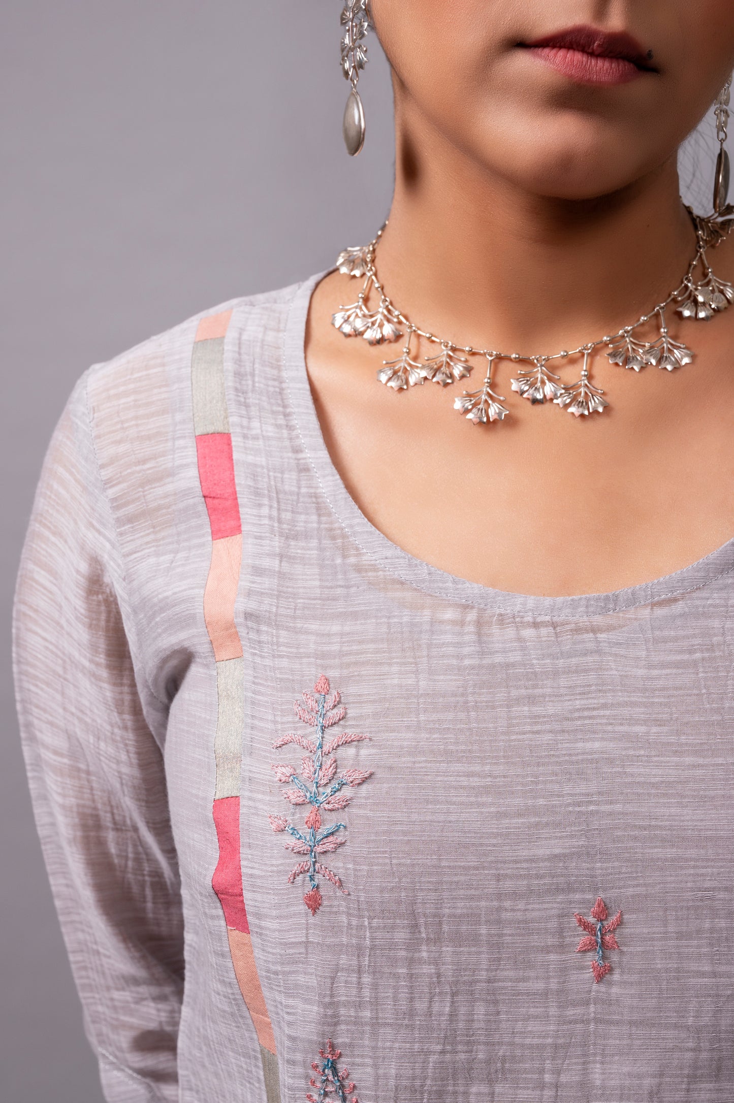 Steel Grey Khadi Chanderi Kurta Set