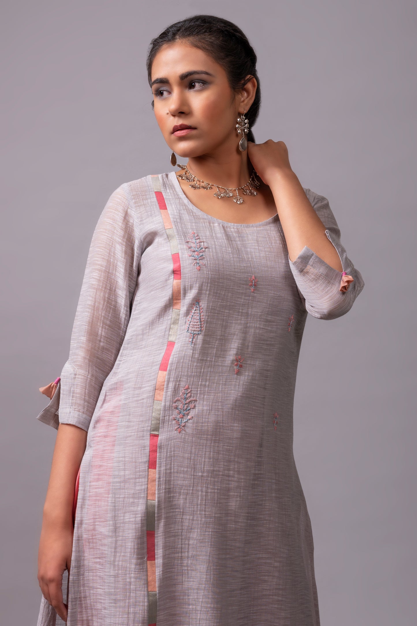 Steel Grey Khadi Chanderi Kurta Set