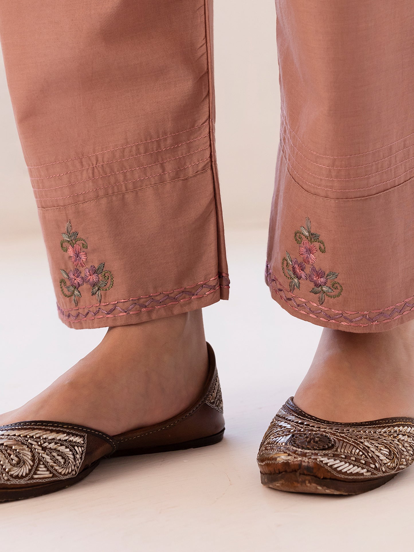 Purple mul chanderi thread and fabric cutwork kurta set