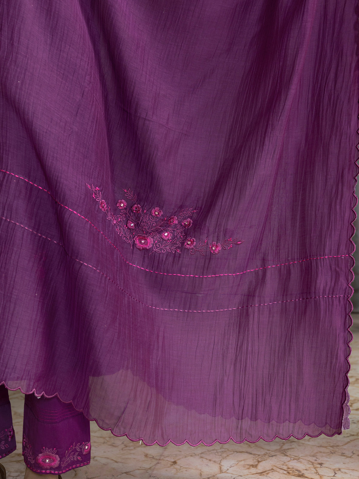 Purple mul chanderi thread with mirror work dupatta