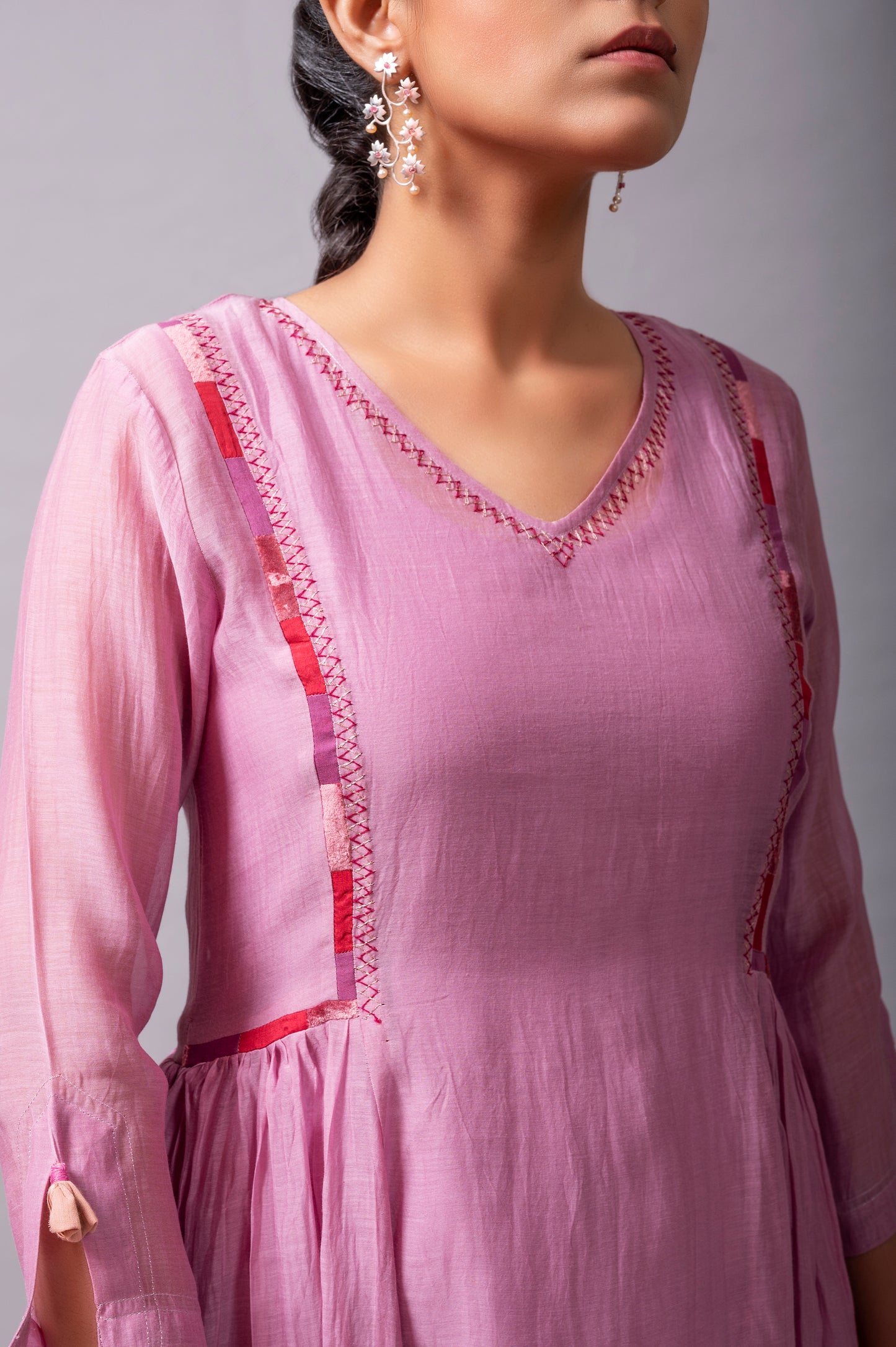 Mauve Fine Chanderi Flared Dress