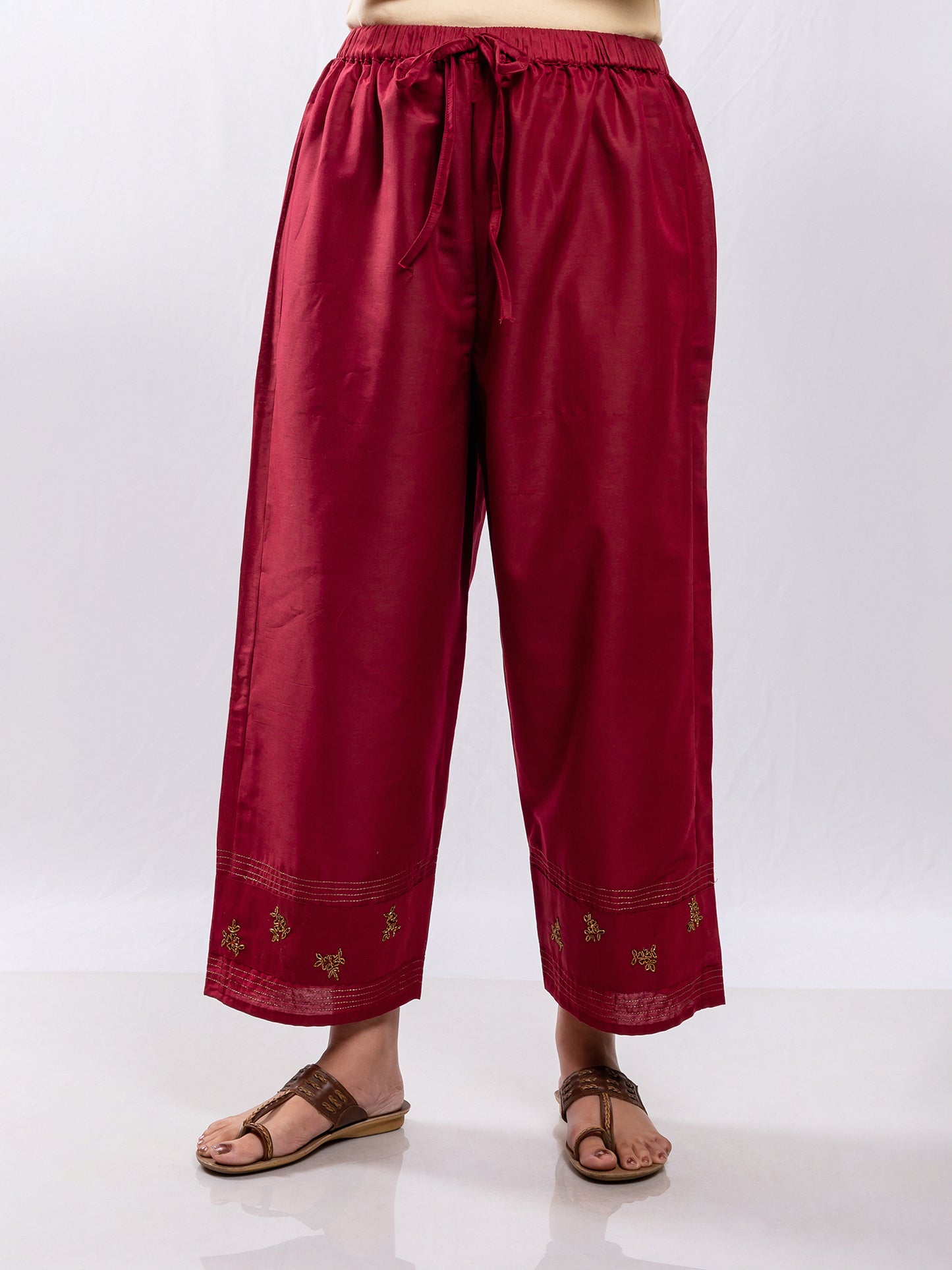 Old rose cotton silk aari hand embroidery kurta set