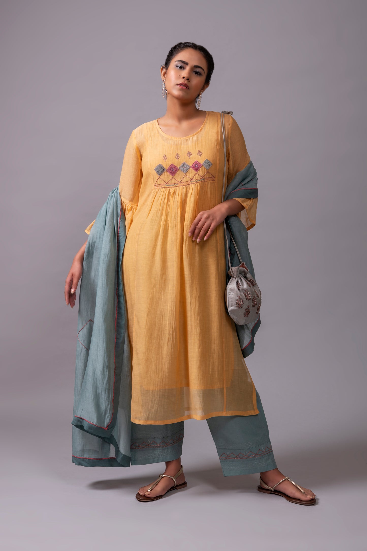 Yellow Fine Chanderi Kurta Set