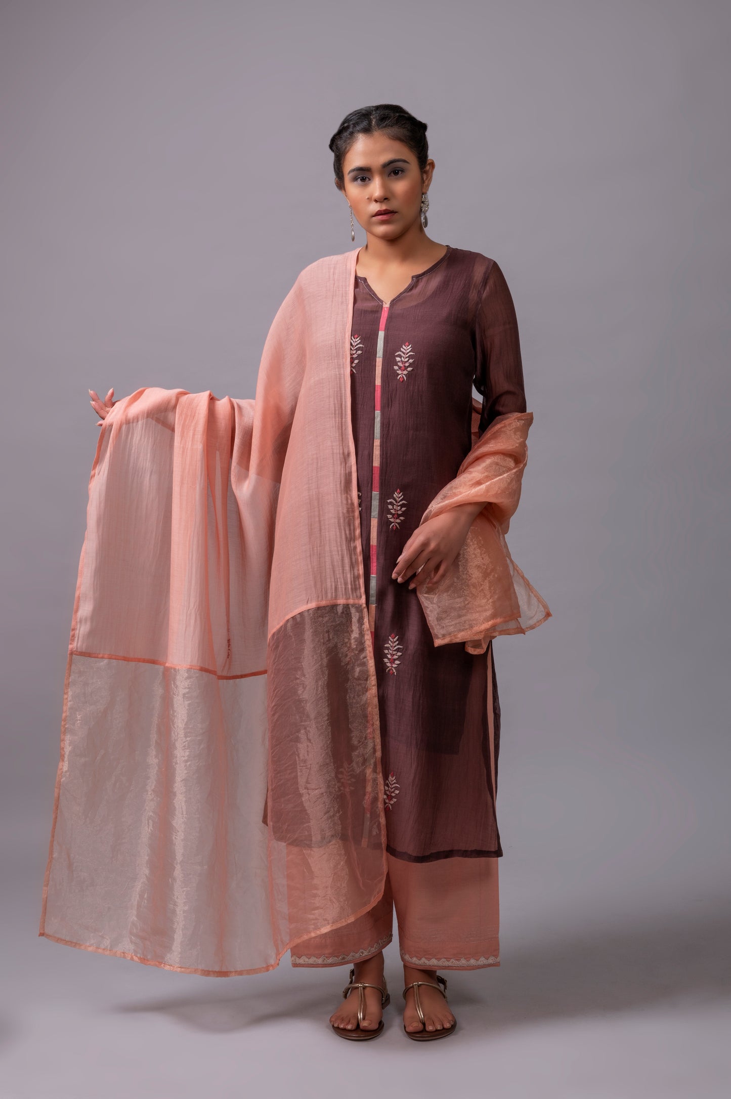 Brown Fine Chanderi Kurta Set