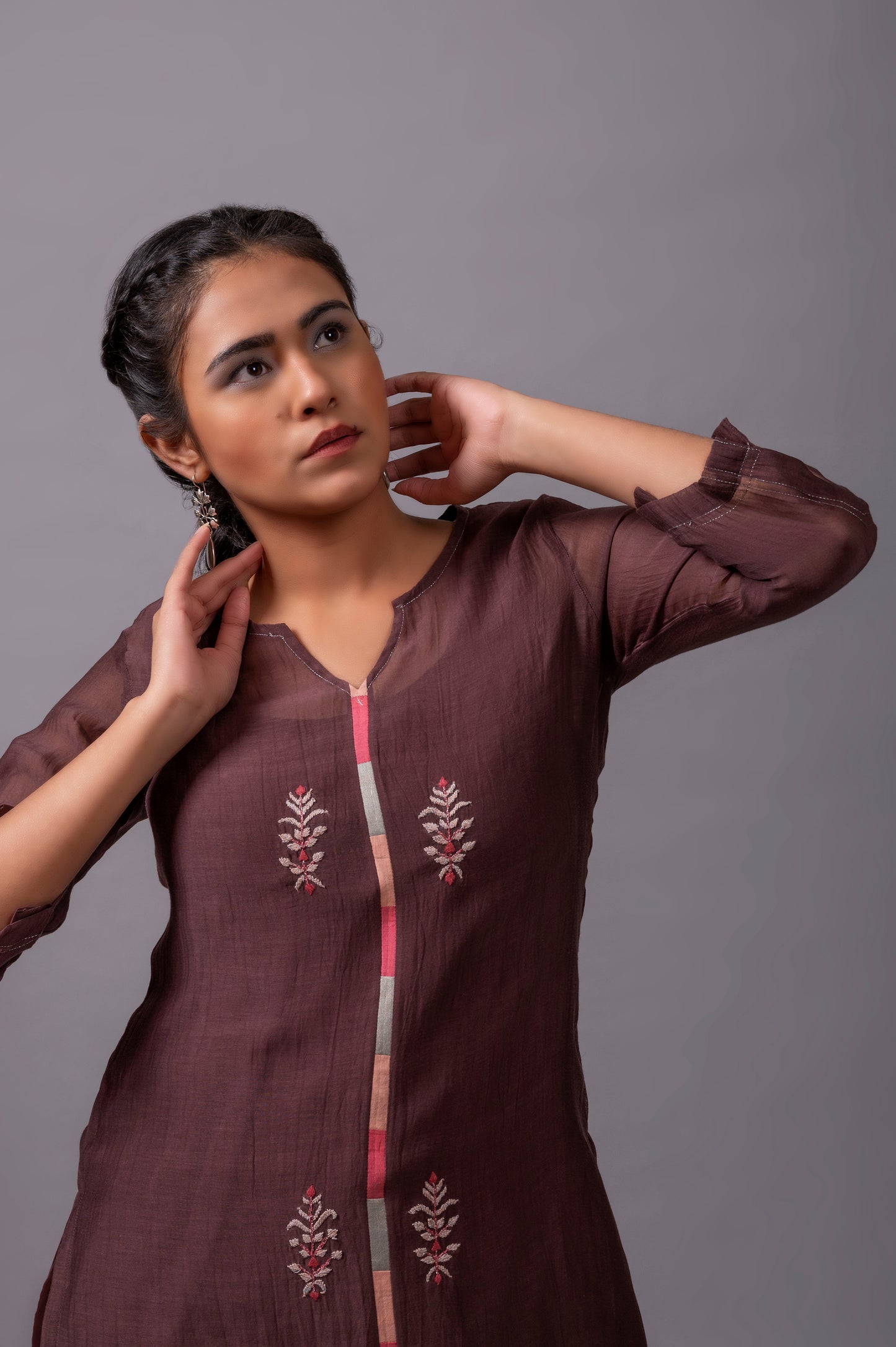 Brown Fine Chanderi Kurta Set