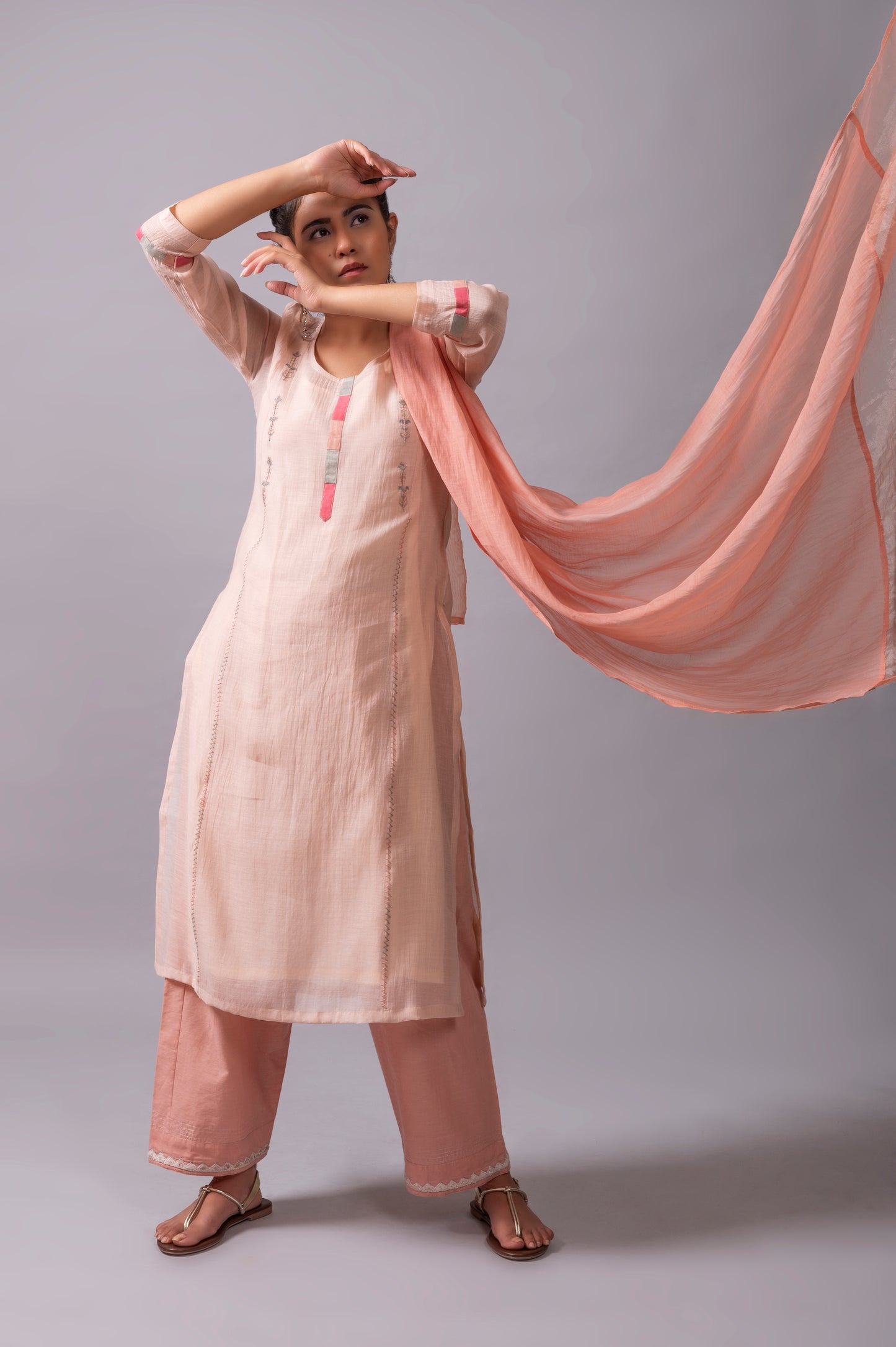 Peach Fine Chanderi Kurta Set