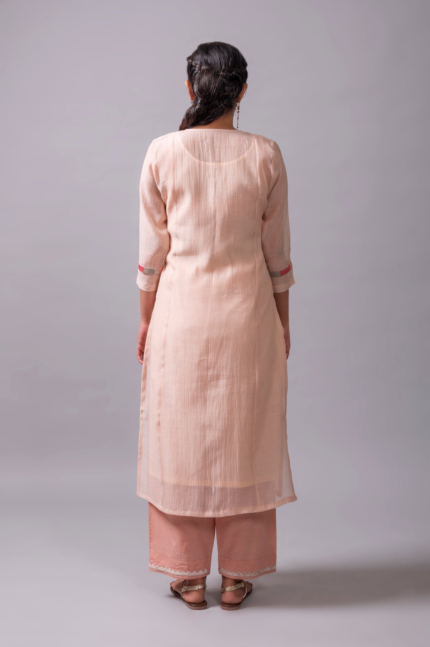 Peach Fine Chanderi Kurta Set