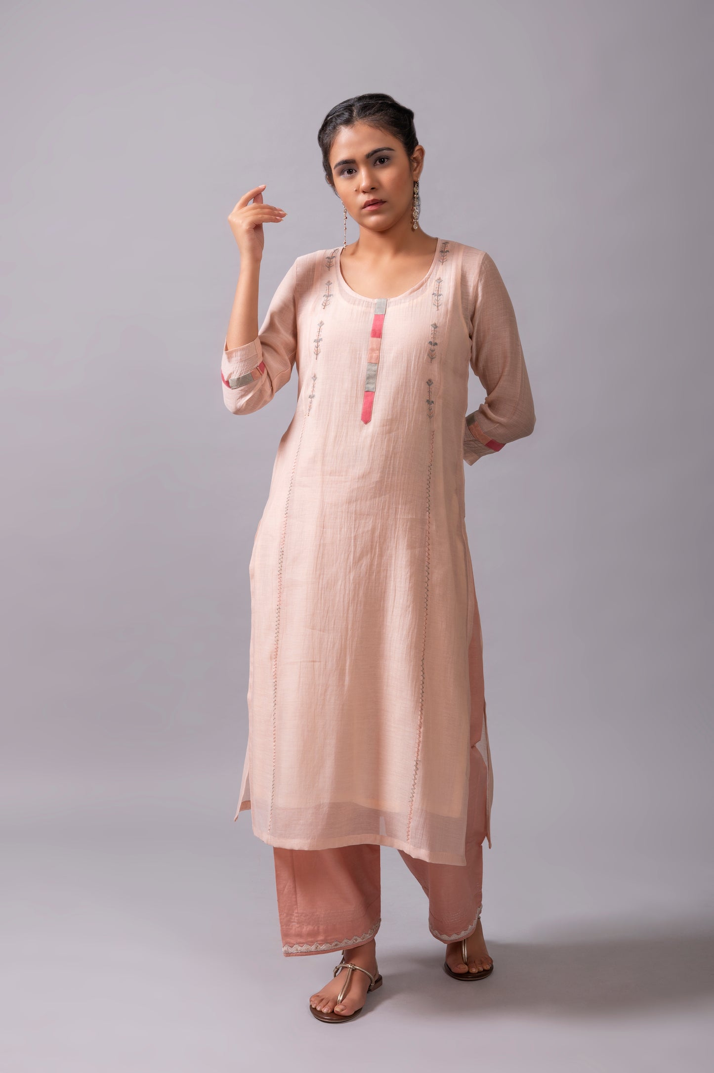 Peach Fine Chanderi Kurta Set