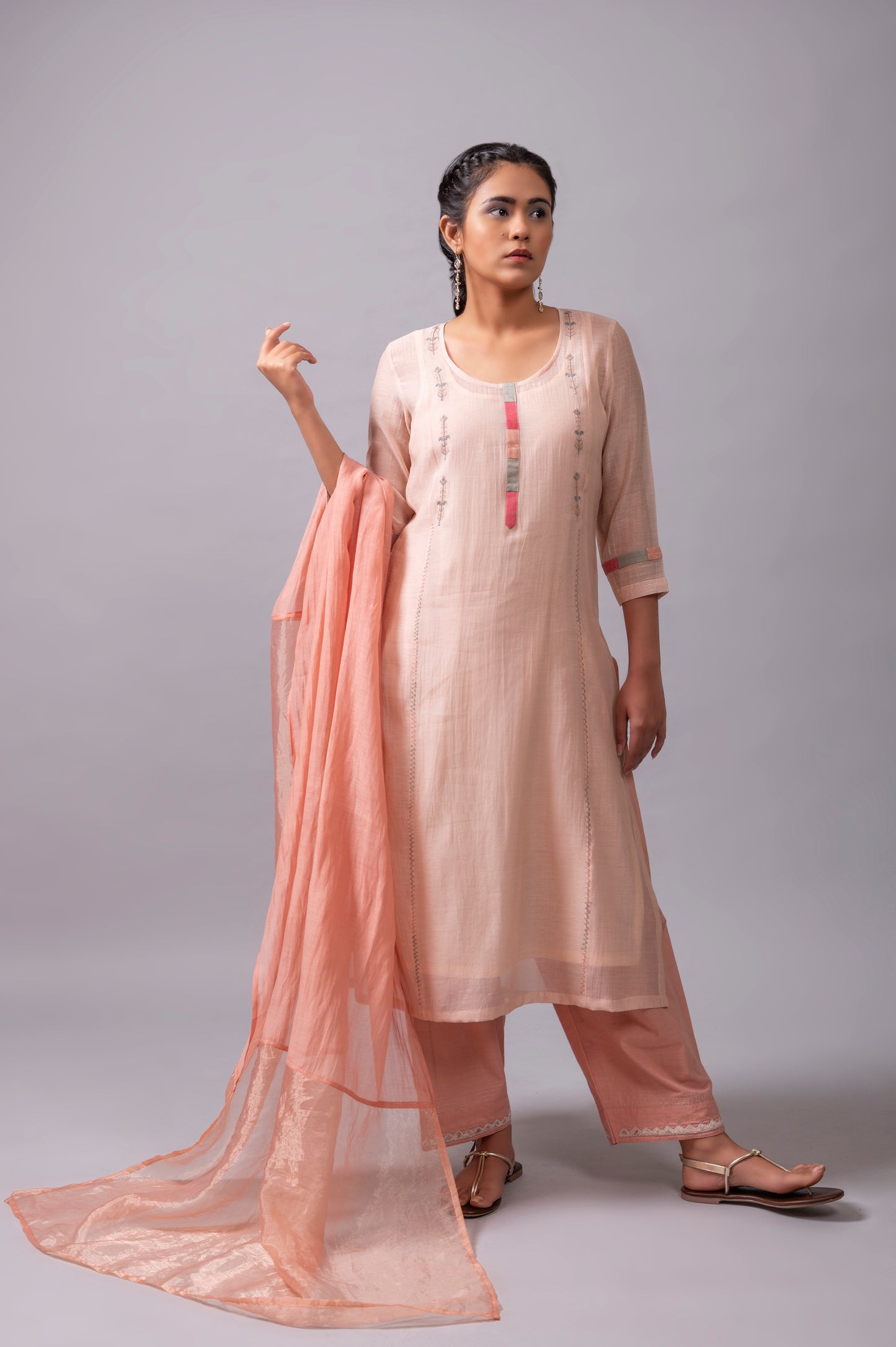 Peach Fine Chanderi Kurta Set