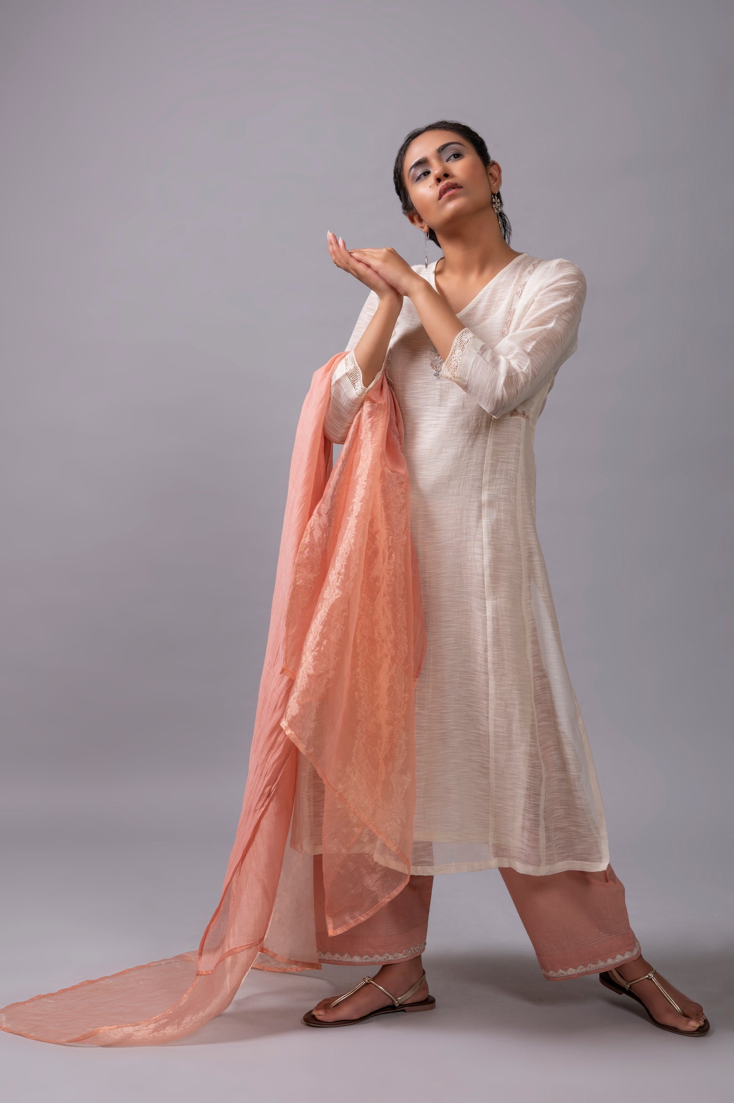 Peach Zardozi Fine Chanderi and Organza Dupatta