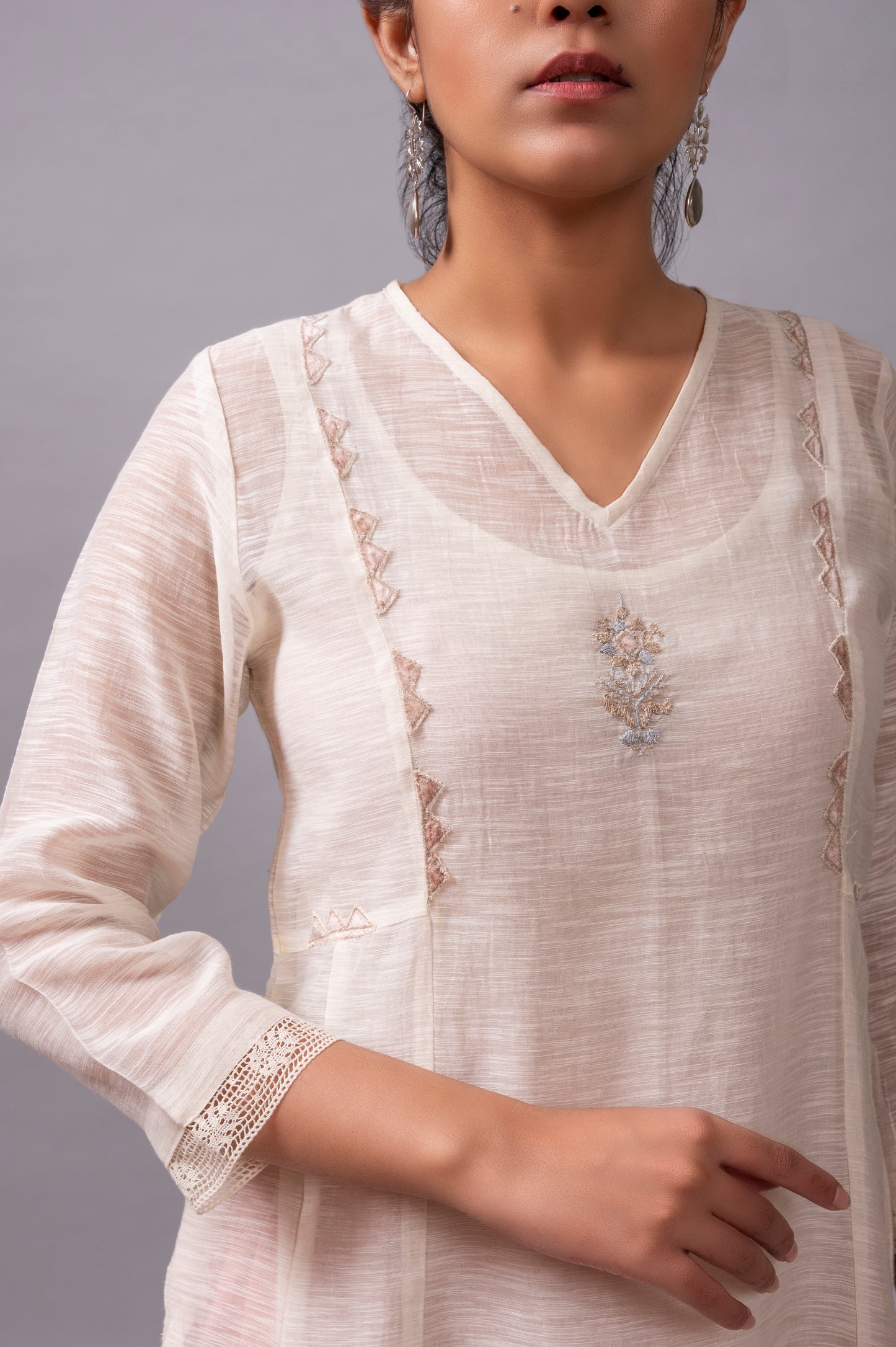 Off White Khadi Chanderi Kurta Set