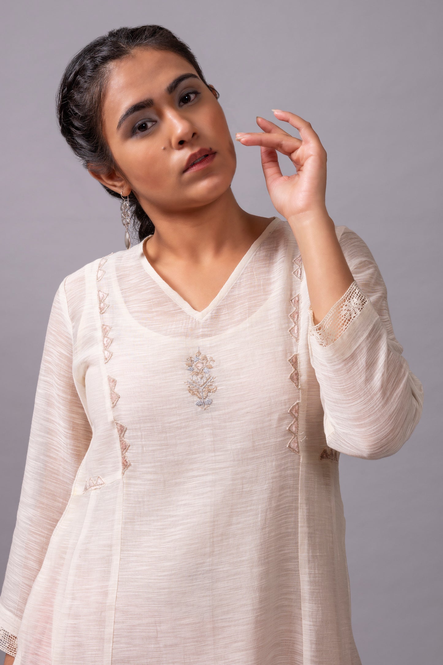 Off White Khadi Chanderi Kurta Set