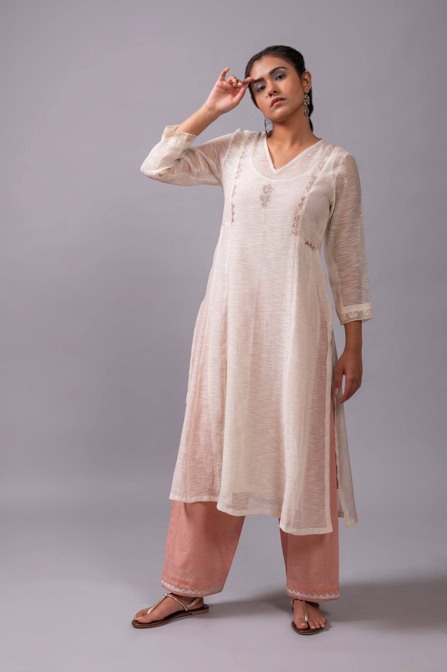 Off White Khadi Chanderi Kurta Set