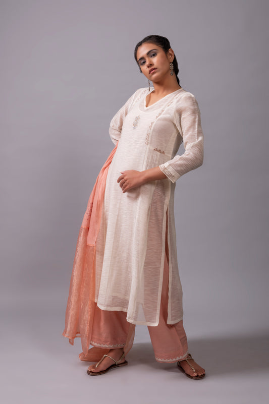 Off White Khadi Chanderi Kurta Set