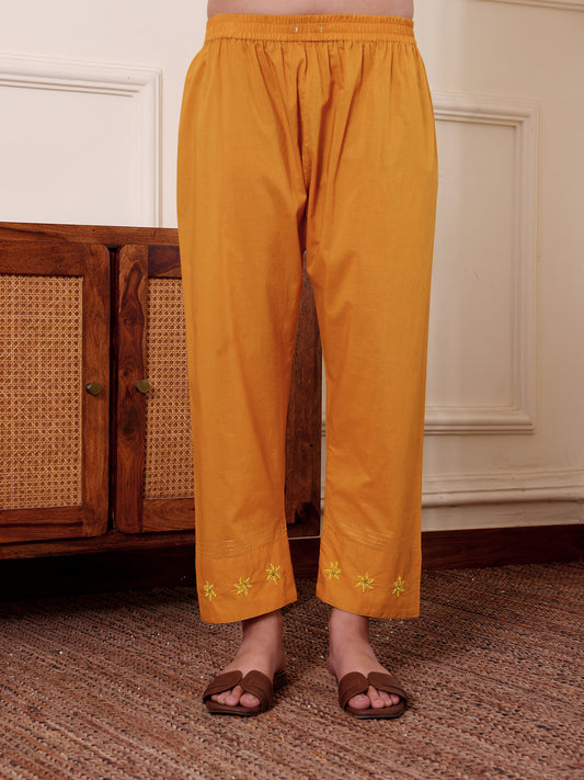 Yellow Zardozi Cotton Pants