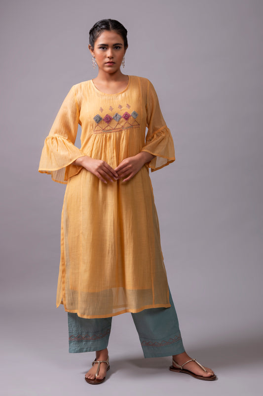Yellow Fine Chanderi Kurta