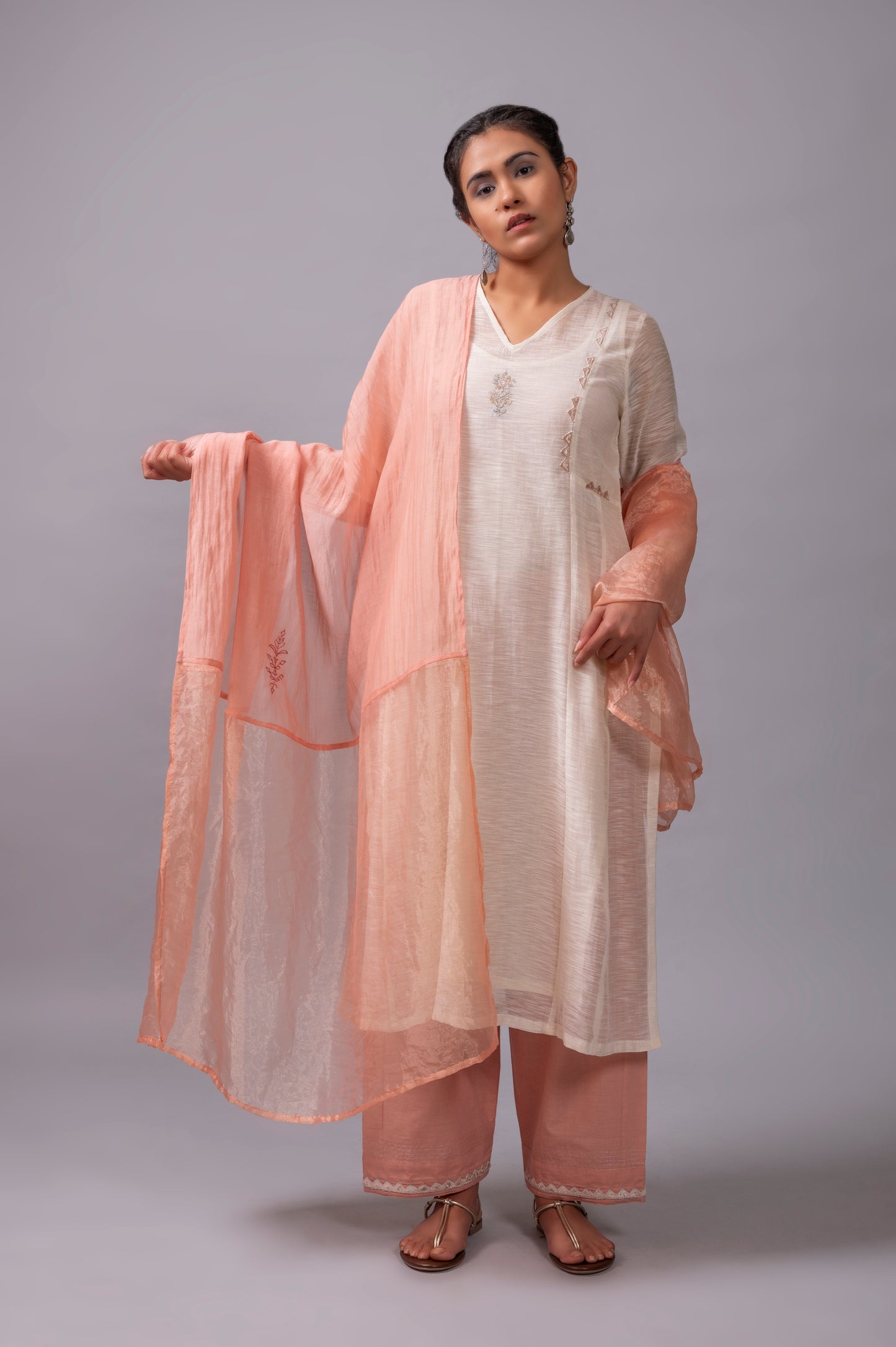 Off White Khadi Chanderi Kurta Set
