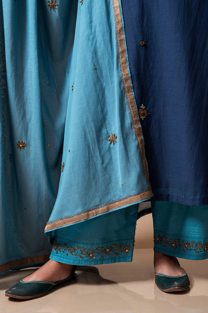 Navy Blue Cotton Silk Kurta Set