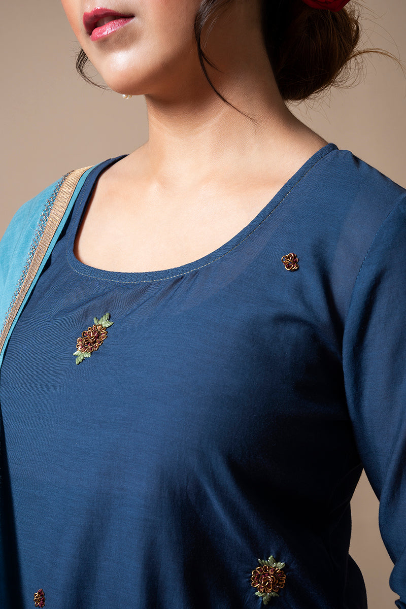 Navy Blue Cotton Silk Kurta Set