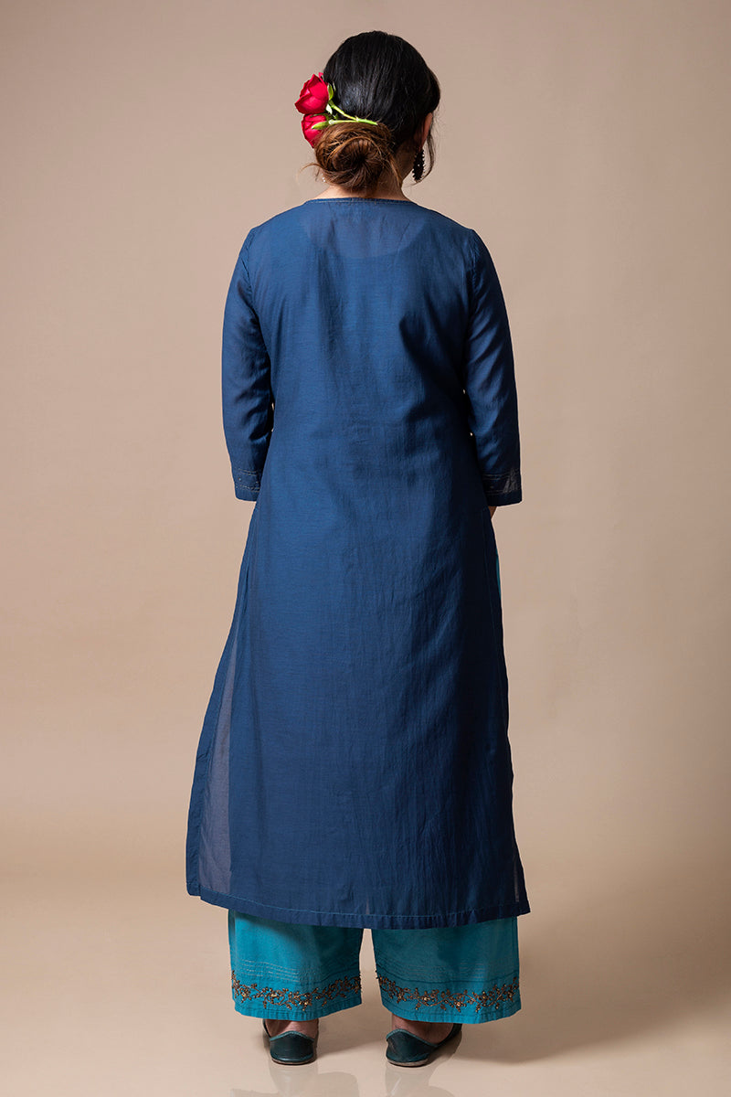 Navy Blue Cotton Silk Kurta Set
