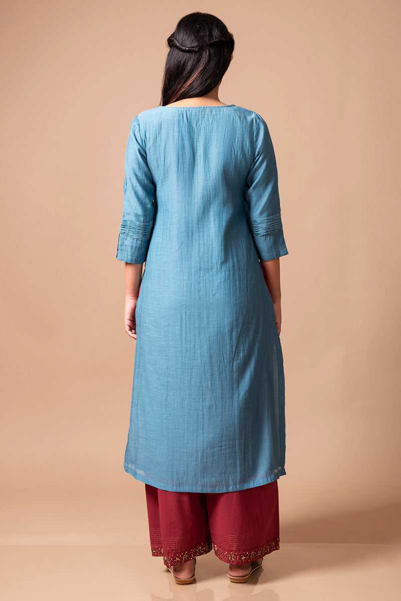 Teal Blue Chanderi Silk Kurta Set