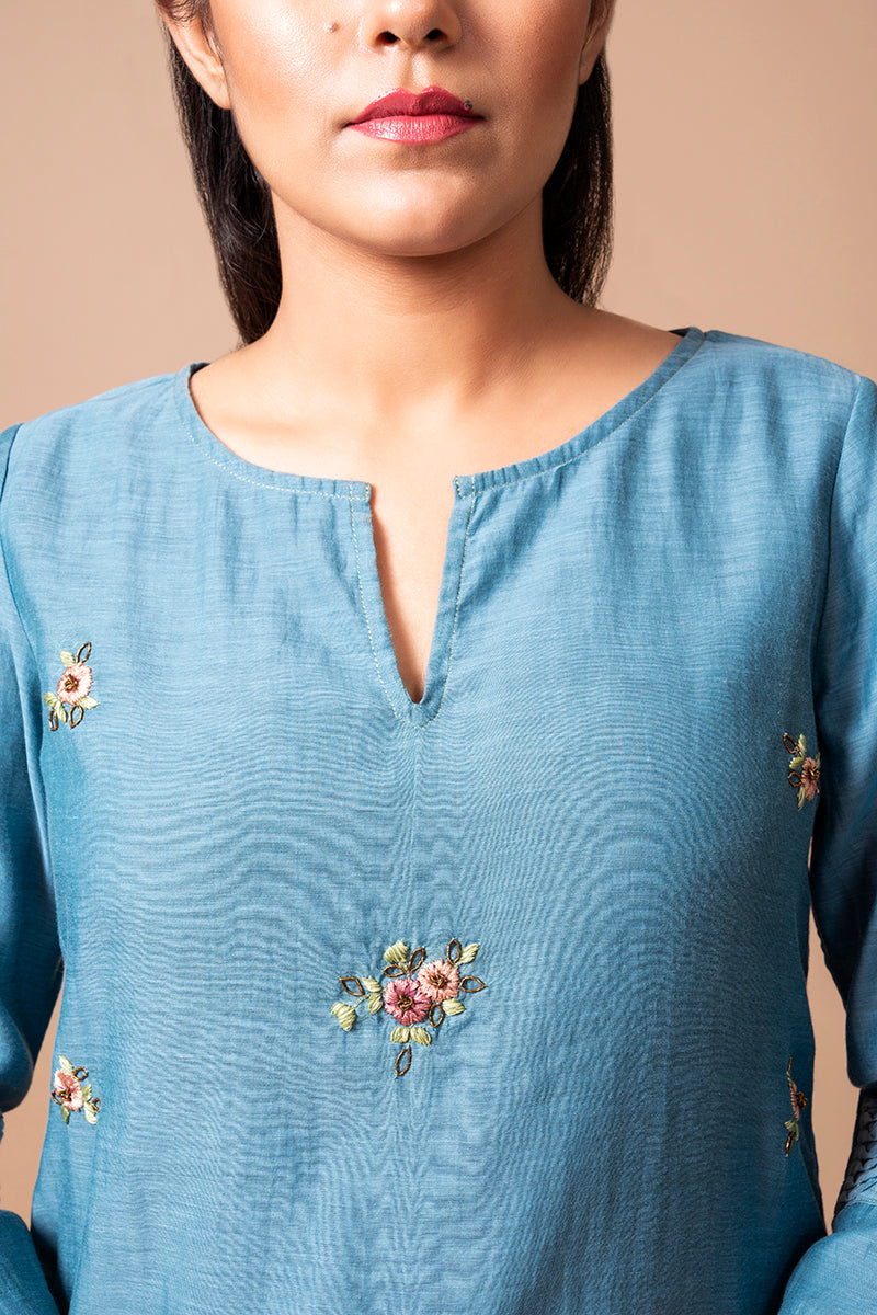 Teal Blue Chanderi Silk Kurta Set