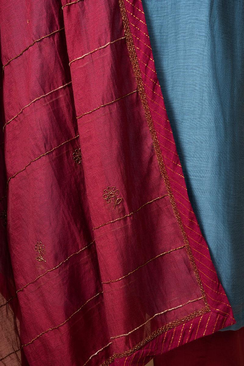 Teal Blue Chanderi Silk Kurta Set