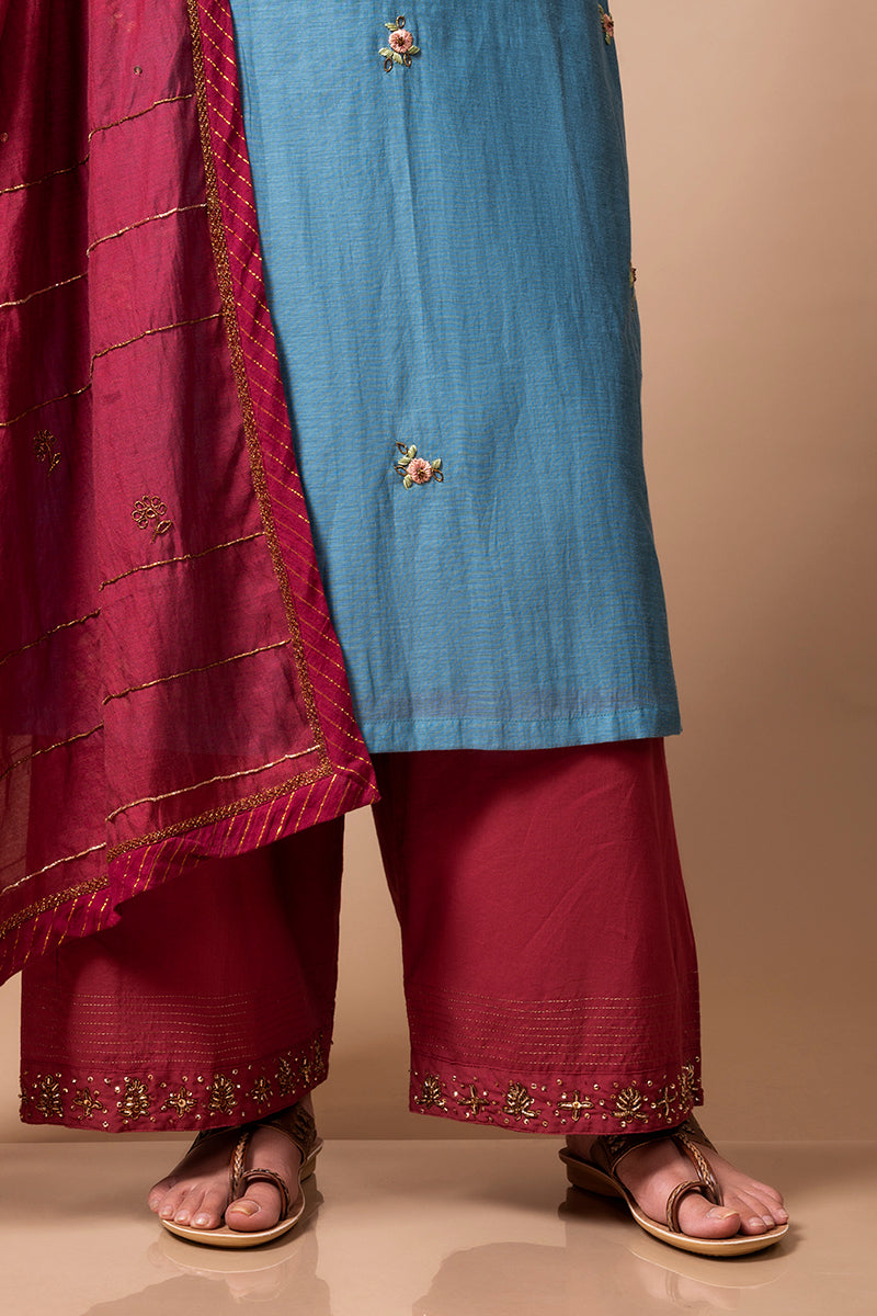 Wine Zardozi Cotton Pants