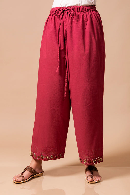 Wine Zardozi Cotton Pants